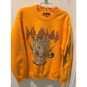 Def Leppard Yellow Rock 'N' Roll Yellow Crewneck Sweatshirt size medium